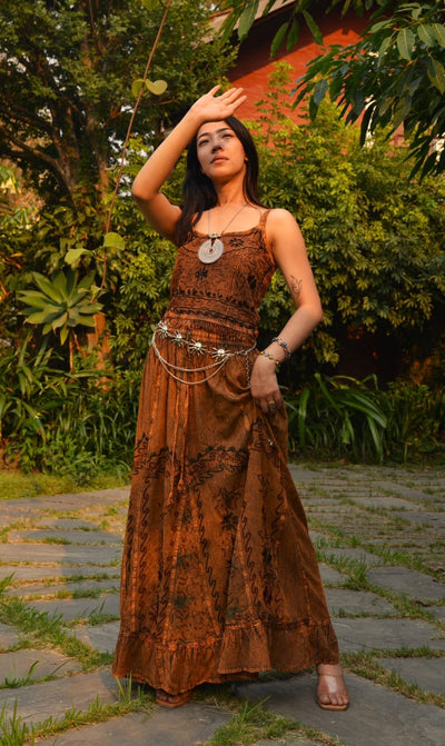 Pari Vintage Vibe Brown Top & Maxi Skirt Set