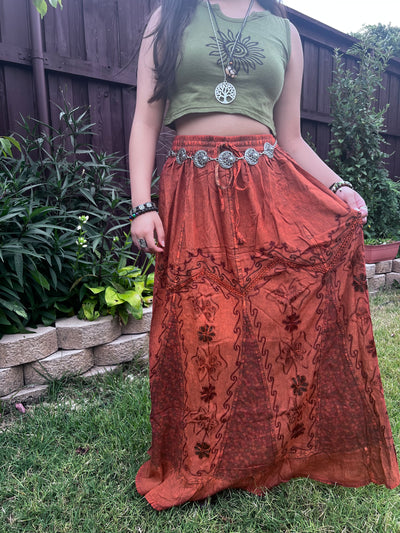 Pari Vintage Vibe Rustic Embroidery Maxi Skirt