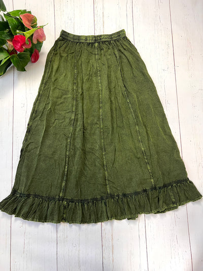 Pari Vintage Vibe Green Embroidery Maxi Skirt