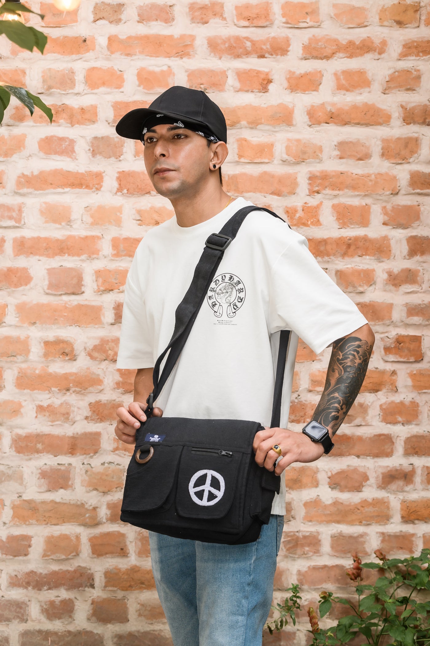 Lukla Black Embroidered Messenger Bag