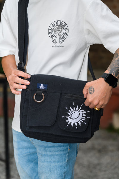 Lukla Black Embroidered Messenger Bag