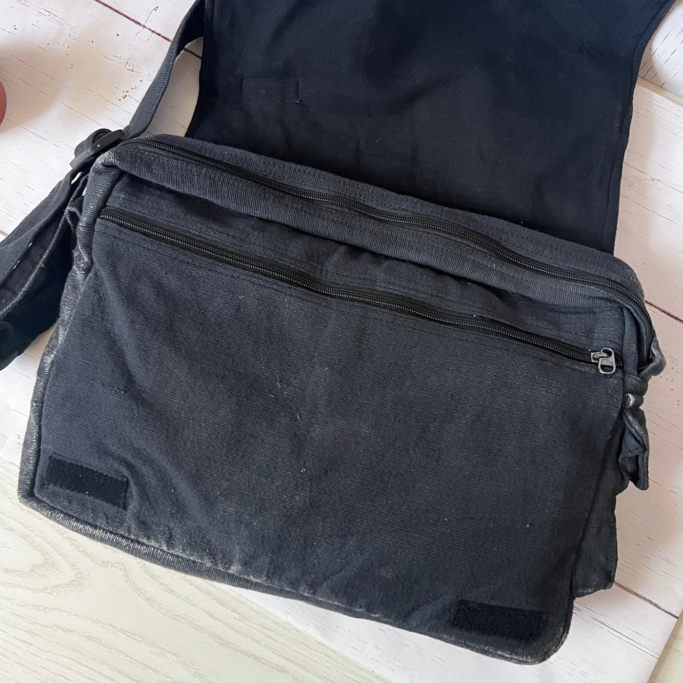 Koshi Black Stone-Washed Embroidered Laptop Messenger Bag