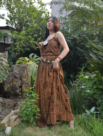 Pari Vintage Vibe Brown Top & Maxi Skirt Set