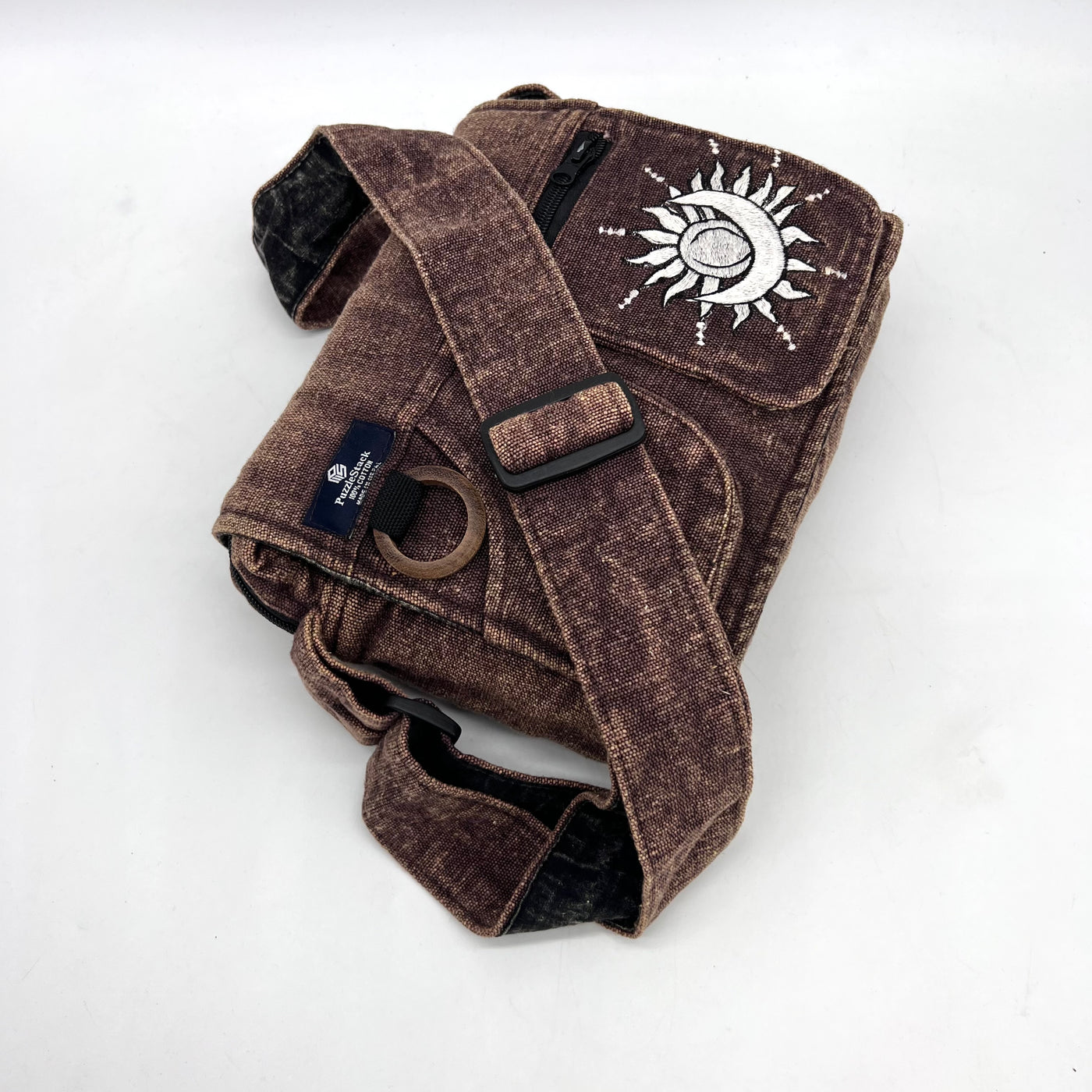 Lukla Brown Celestial Embroidered Messenger Bag