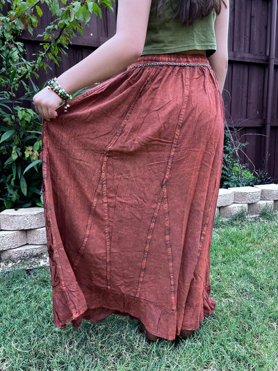 Pari Vintage Vibe Rustic Embroidery Maxi Skirt