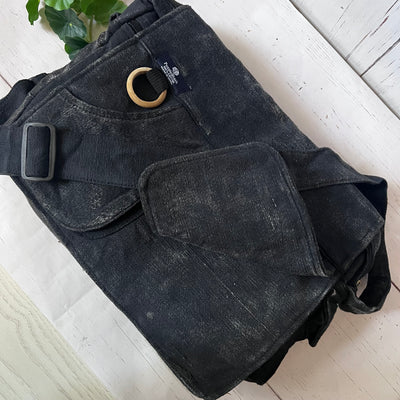 Koshi Black Stone-Washed Embroidered Laptop Messenger Bag