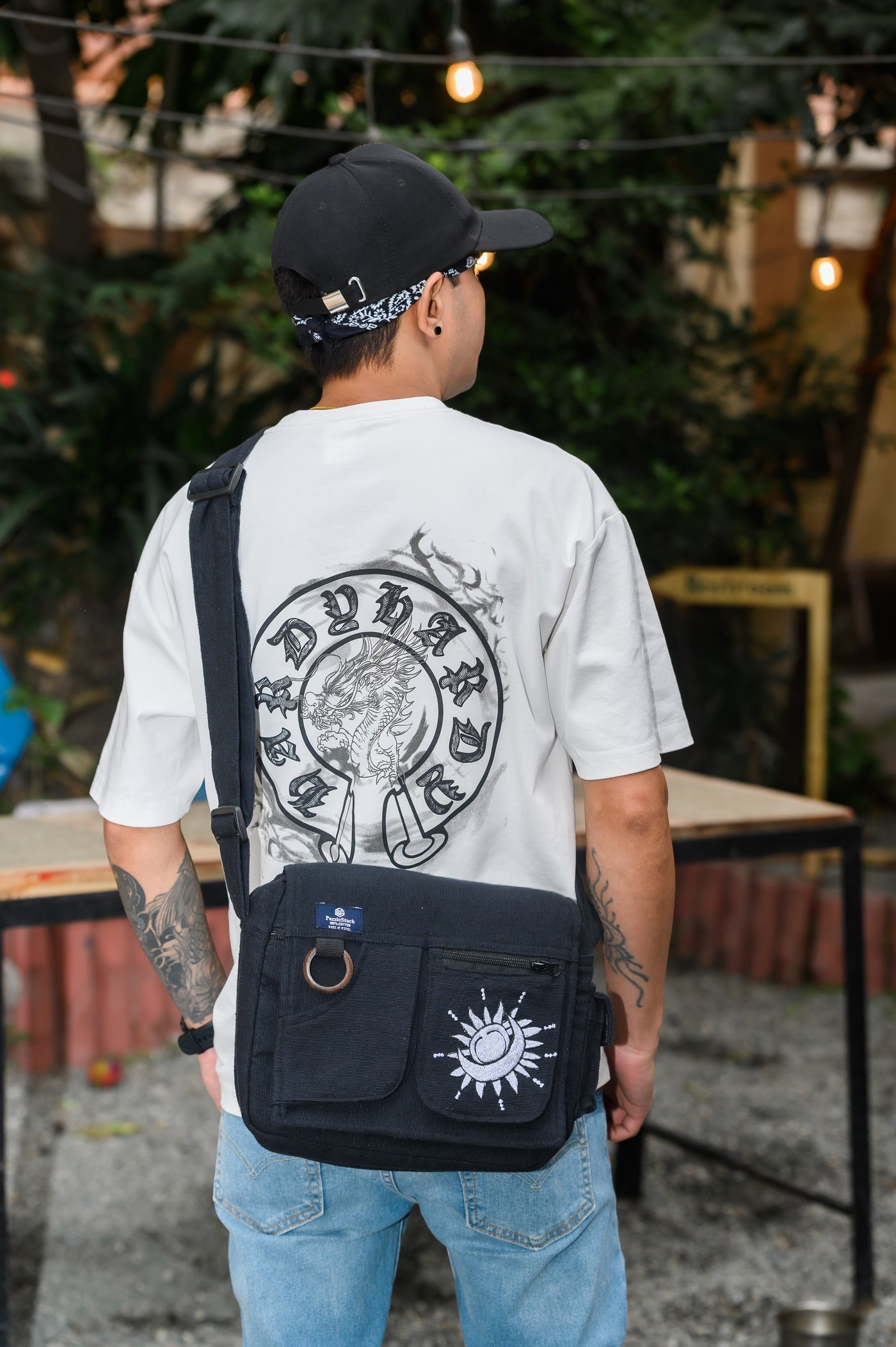 Lukla Black Embroidered Messenger Bag