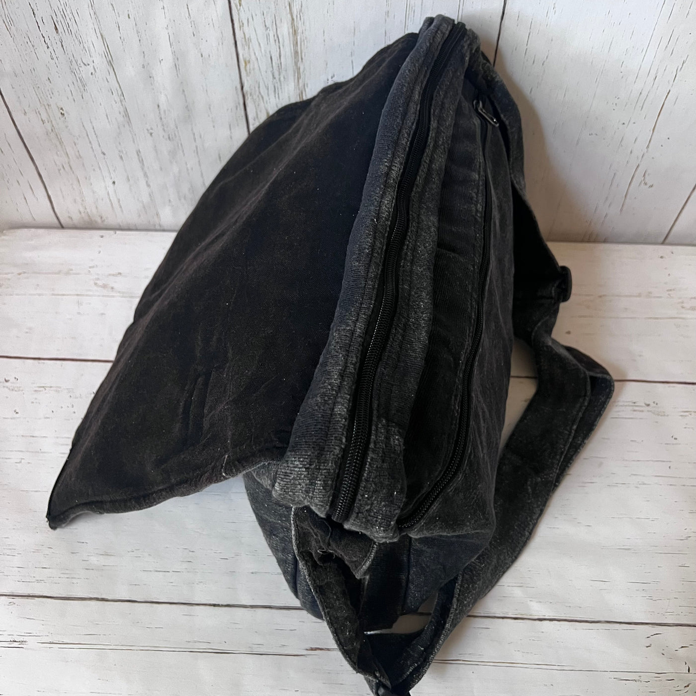 Koshi Black Stone-Washed Embroidered Laptop Messenger Bag