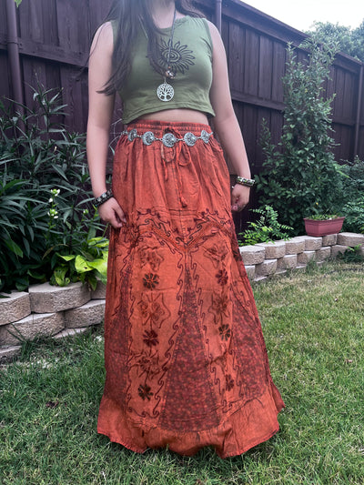 Pari Vintage Vibe Rustic Embroidery Maxi Skirt