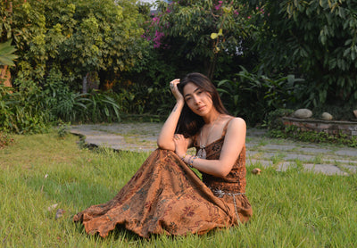 Pari Vintage Vibe Brown Top & Maxi Skirt Set