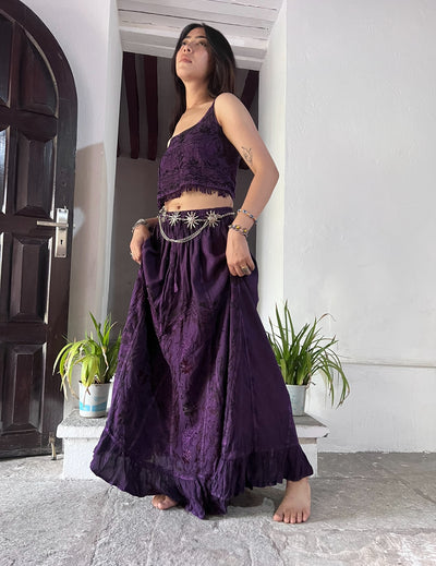 Pari Vintage Vibe Purple Top & Maxi Skirt Set