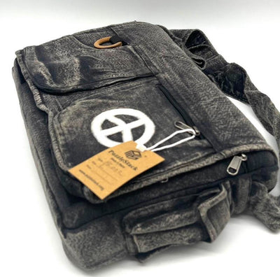 Koshi Black Stone-Washed Embroidered Laptop Messenger Bag