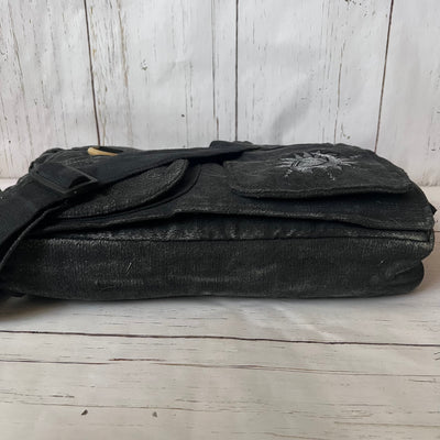 Koshi Black Stone-Washed Embroidered Laptop Messenger Bag