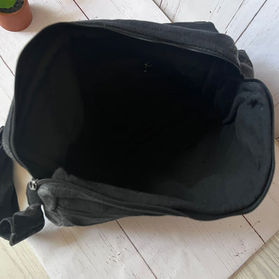 Koshi Black Stone-Washed Embroidered Laptop Messenger Bag