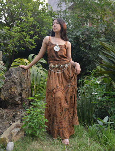 Pari Vintage Vibe Brown Top & Maxi Skirt Set