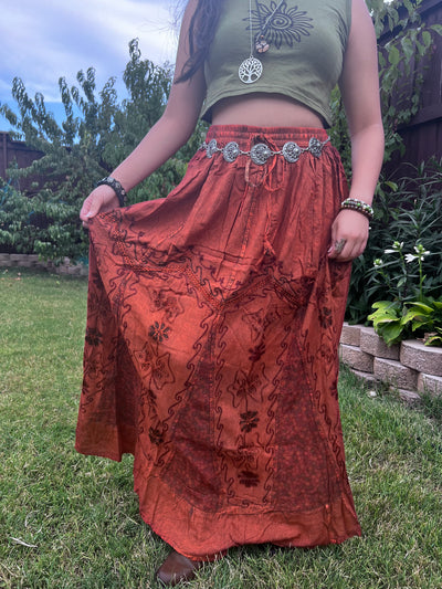 Pari Vintage Vibe Rustic Embroidery Maxi Skirt