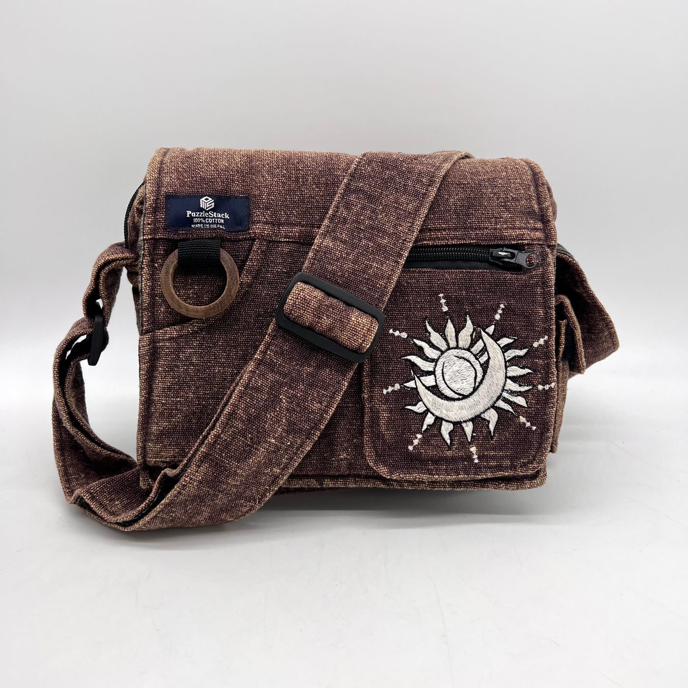 Lukla Brown Celestial Embroidered Messenger Bag