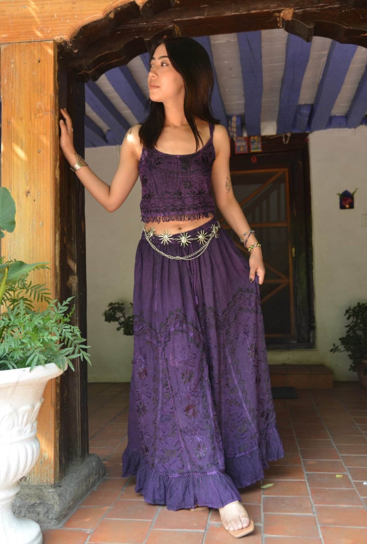 Pari Vintage Vibe Purple Top & Maxi Skirt Set