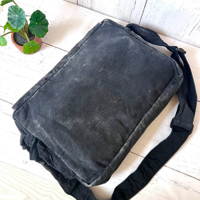 Koshi Black Stone-Washed Embroidered Laptop Messenger Bag