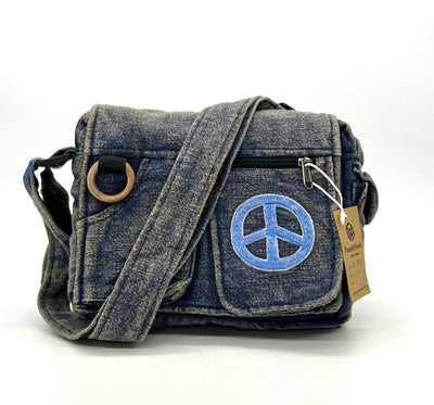 Lukla Blue Stone-Washed Embroidered Messenger Bag