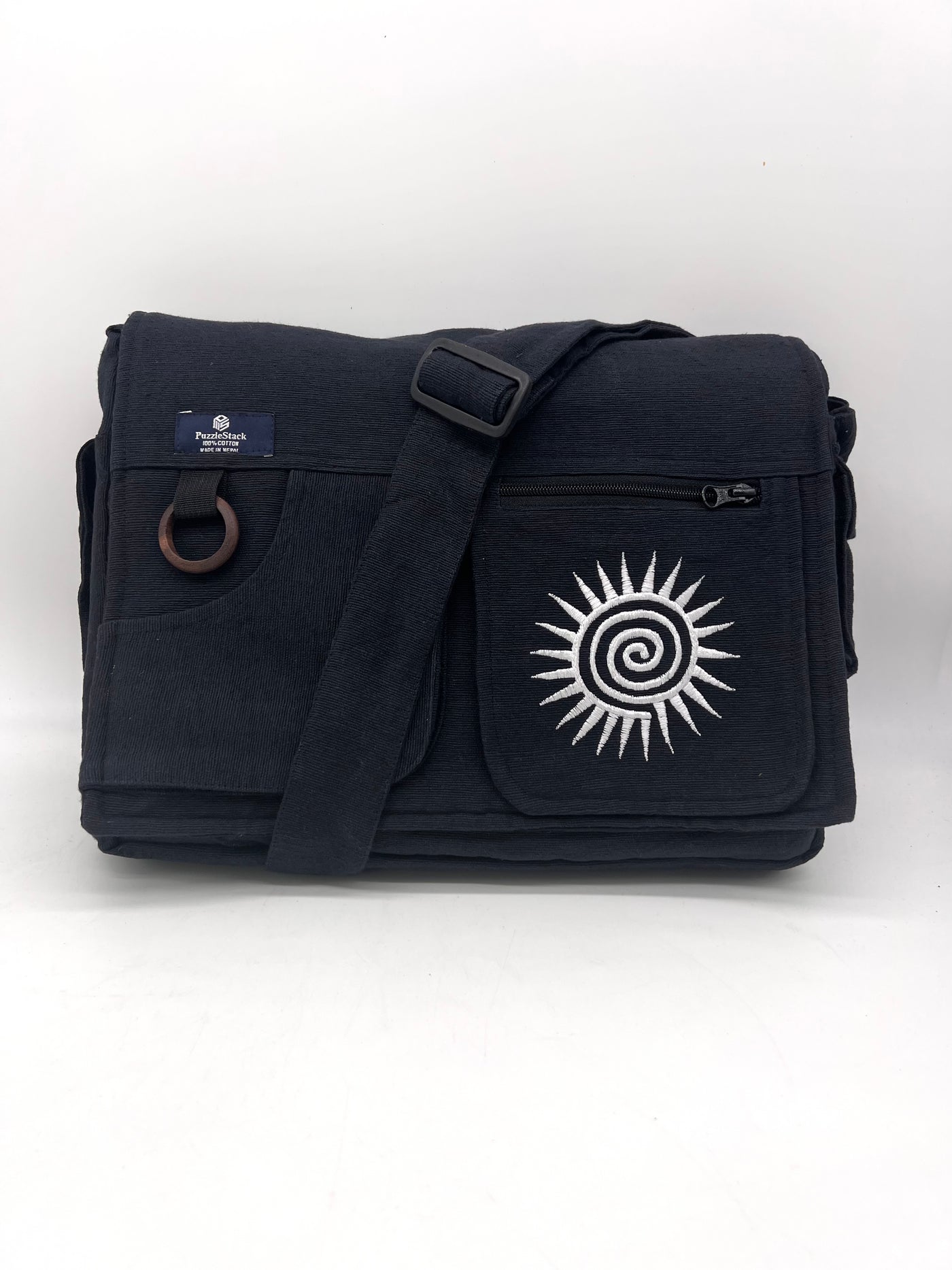 Koshi Black Swirl Embroidered Laptop Messenger Bag