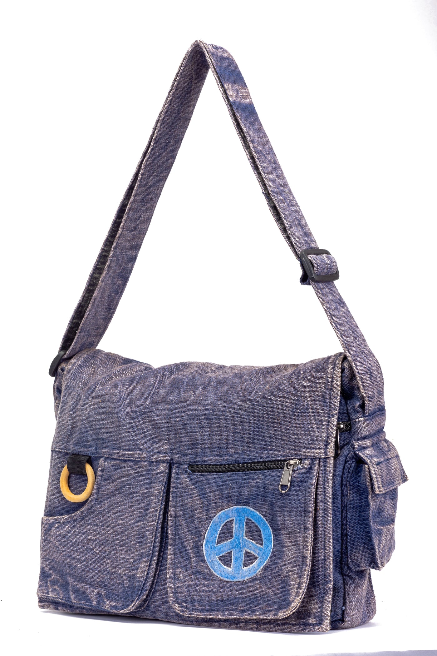 Koshi Blue Stone-Washed Embroidered Laptop Messenger Bag