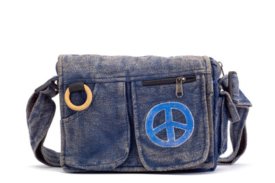 Lukla Blue Stone-Washed Embroidered Messenger Bag