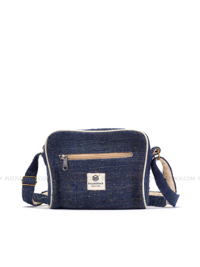 handmade pure hemp crossbody bag with cotton lining blue color